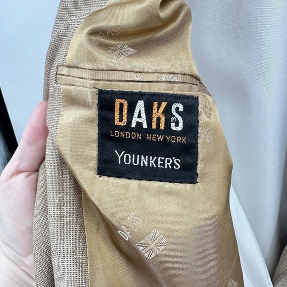 vintage 70s DAKS LONDON jacket blazer sport coat patch pockets retro beige 40L - Picture 8 of 11